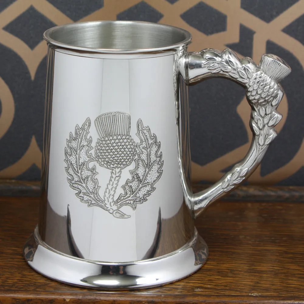 1 Pint* Pewter Beer Mug Tankard with Embossed Scottish Thistle Design