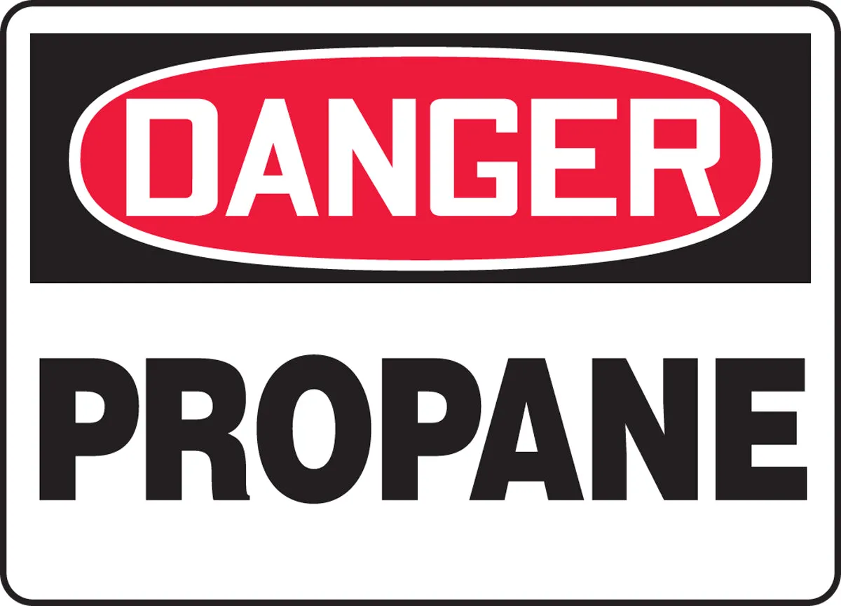 10" X 14" Black, Red And White Plastic Chemicals And Hazardous Materials Sign "DANGER PROPANE"