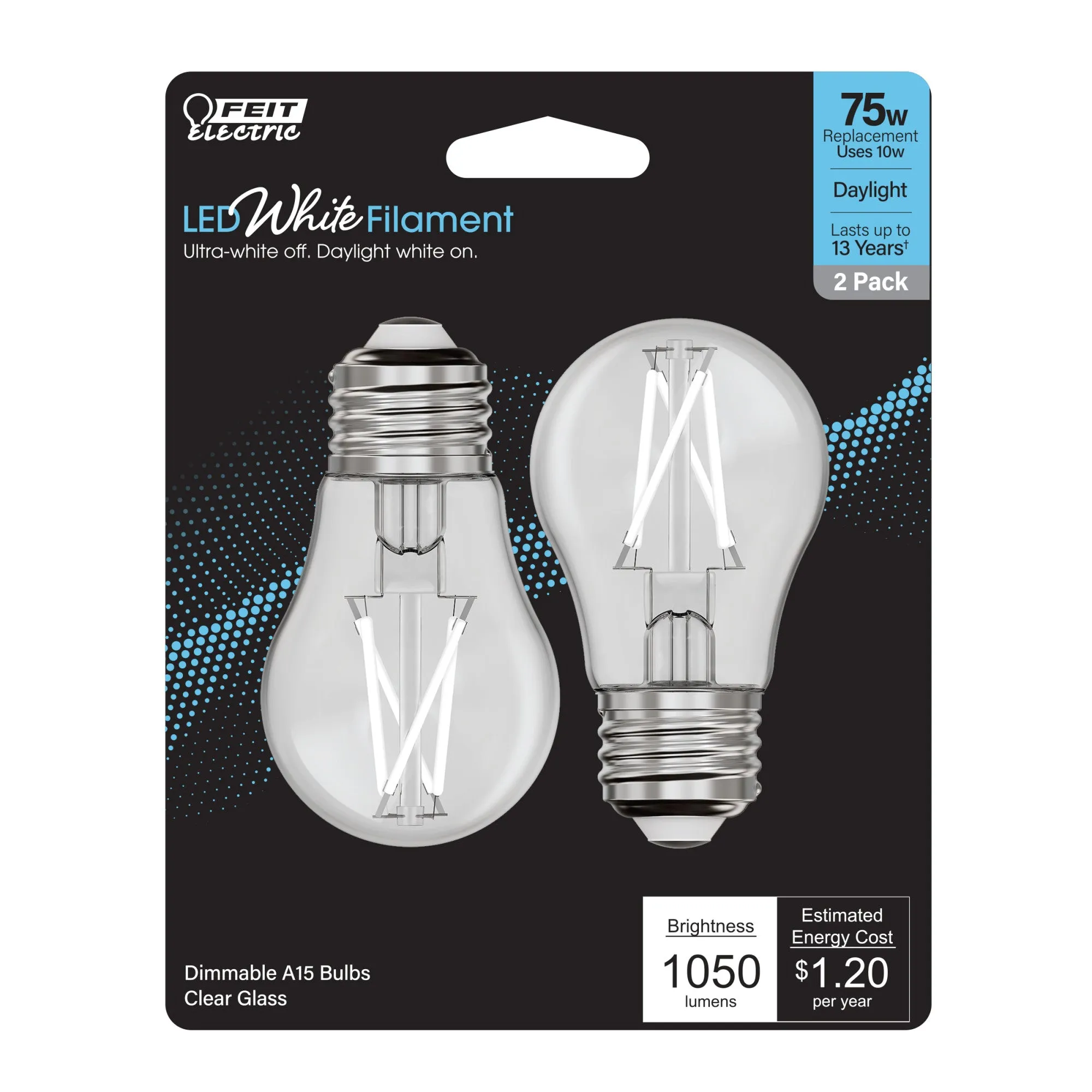 10W (75W Equivalent) Daylight (5000K) A15 E26 Base Exposed White Filament LED Light Bulb (2-Pack)