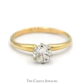 1/2ct Round Diamond Solitaire Engagement Ring in 14k Yellow Gold 6 Prong Mounting