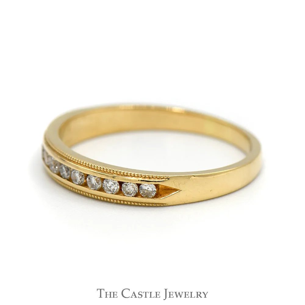 1/4cttw Channel Set Round Diamond Wedding Band with Milgrain Detail in 14k Yellow Gold