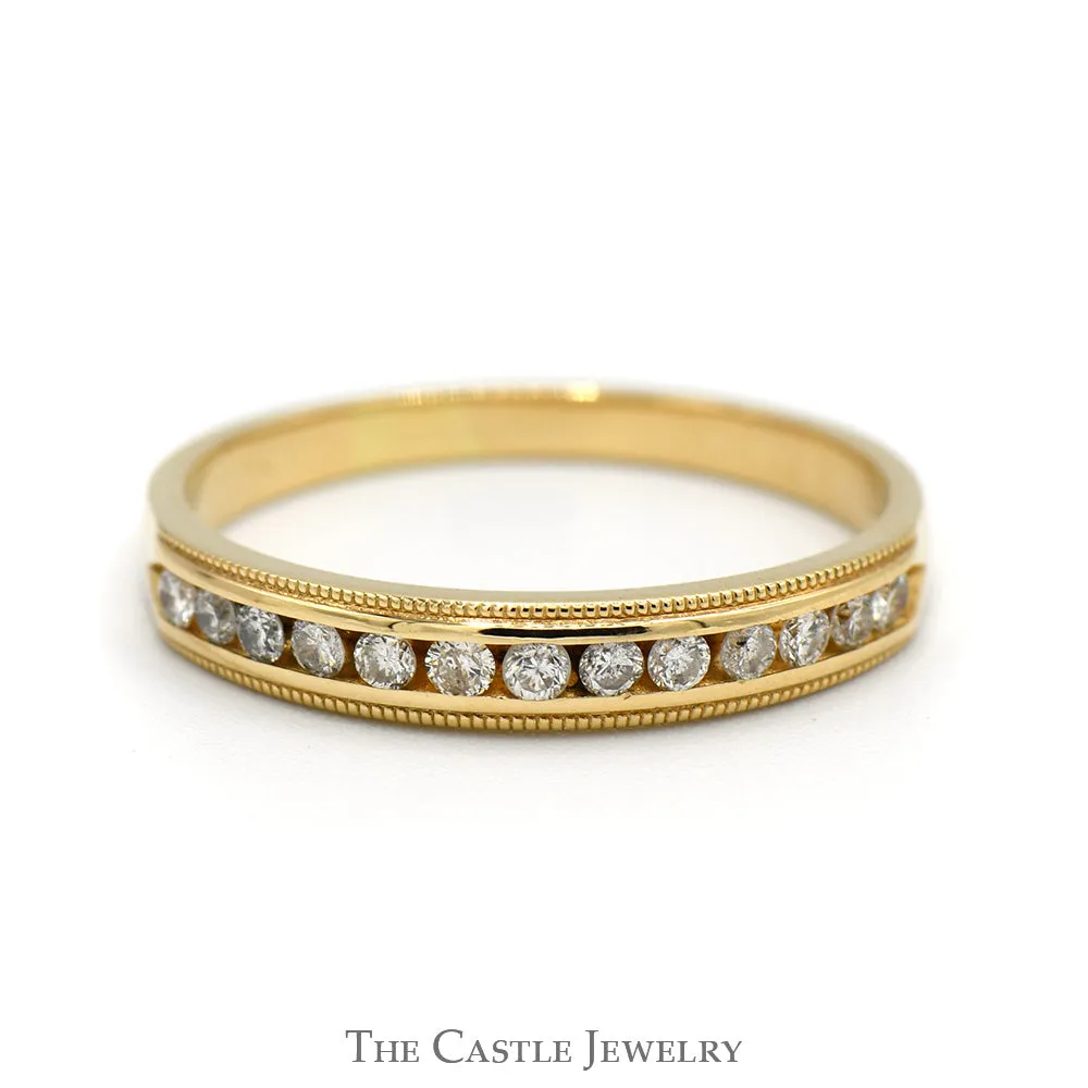 1/4cttw Channel Set Round Diamond Wedding Band with Milgrain Detail in 14k Yellow Gold