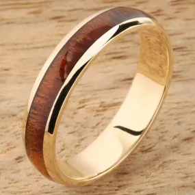 14K Yellow Gold Natural Koa Wood Oval Wedding Ring 5mm