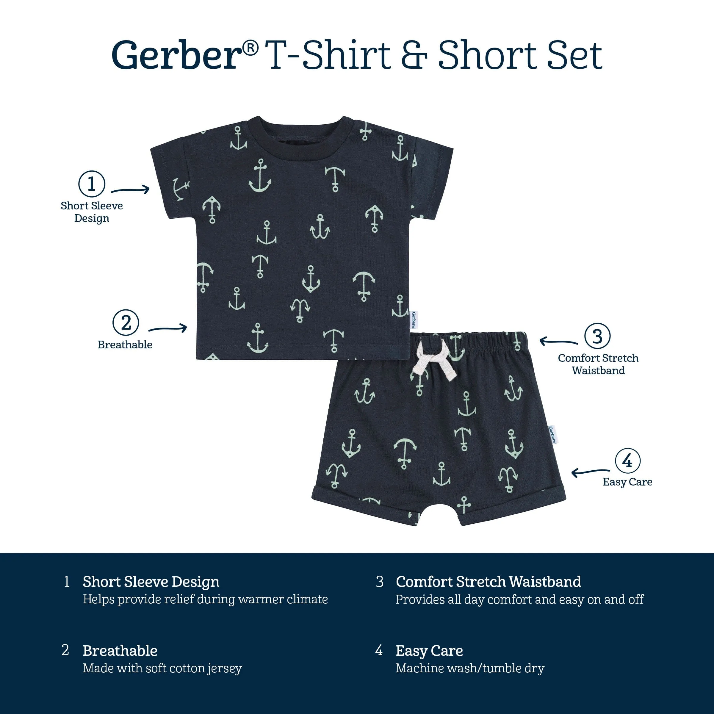 2-Piece Baby and Toddler Boys Anchor T-Shirt and Shorts Set