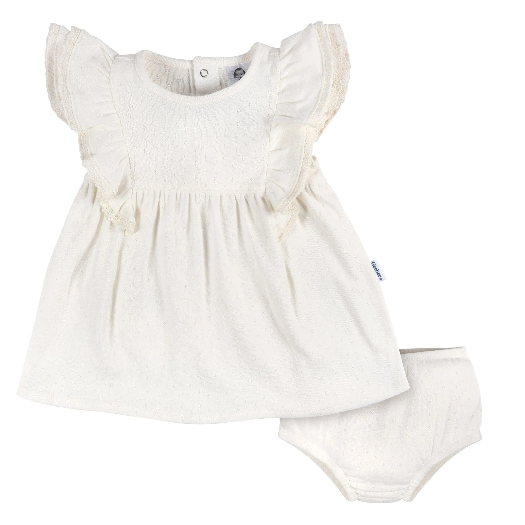 2-Piece Baby Girls Ivory Dress & Diaper Cover Set