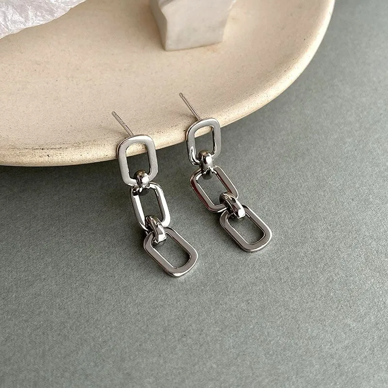 925 Sterling Silver Women's Wide Chain Drop Dangle Earrings