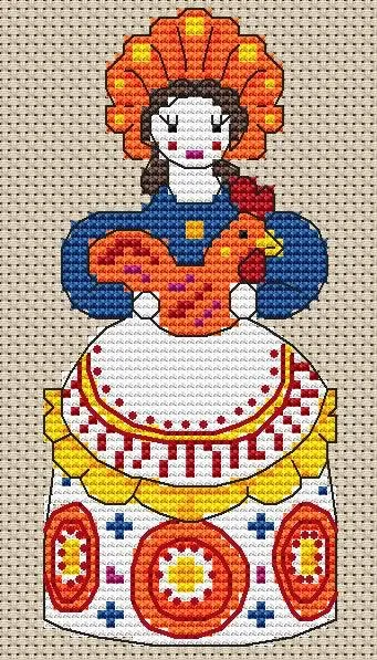 A Lady With A Rooster - PDF Cross Stitch Pattern