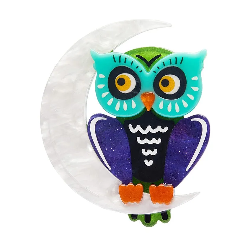 A Moon with a View Owl Brooch