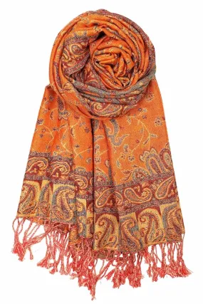 Achillea Orange Reversible Paisley Pashmina