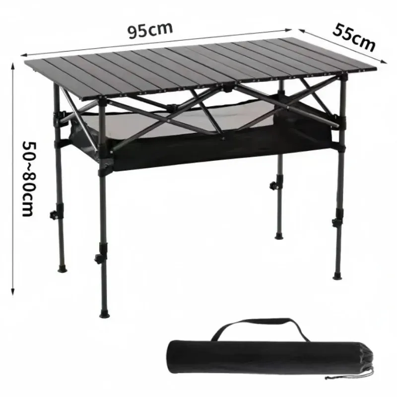 Adjustable Height Camping Table All-terrain Outdoor Folding Table Garden Coffee Table Portable Roll Table For Picnic Barbecue