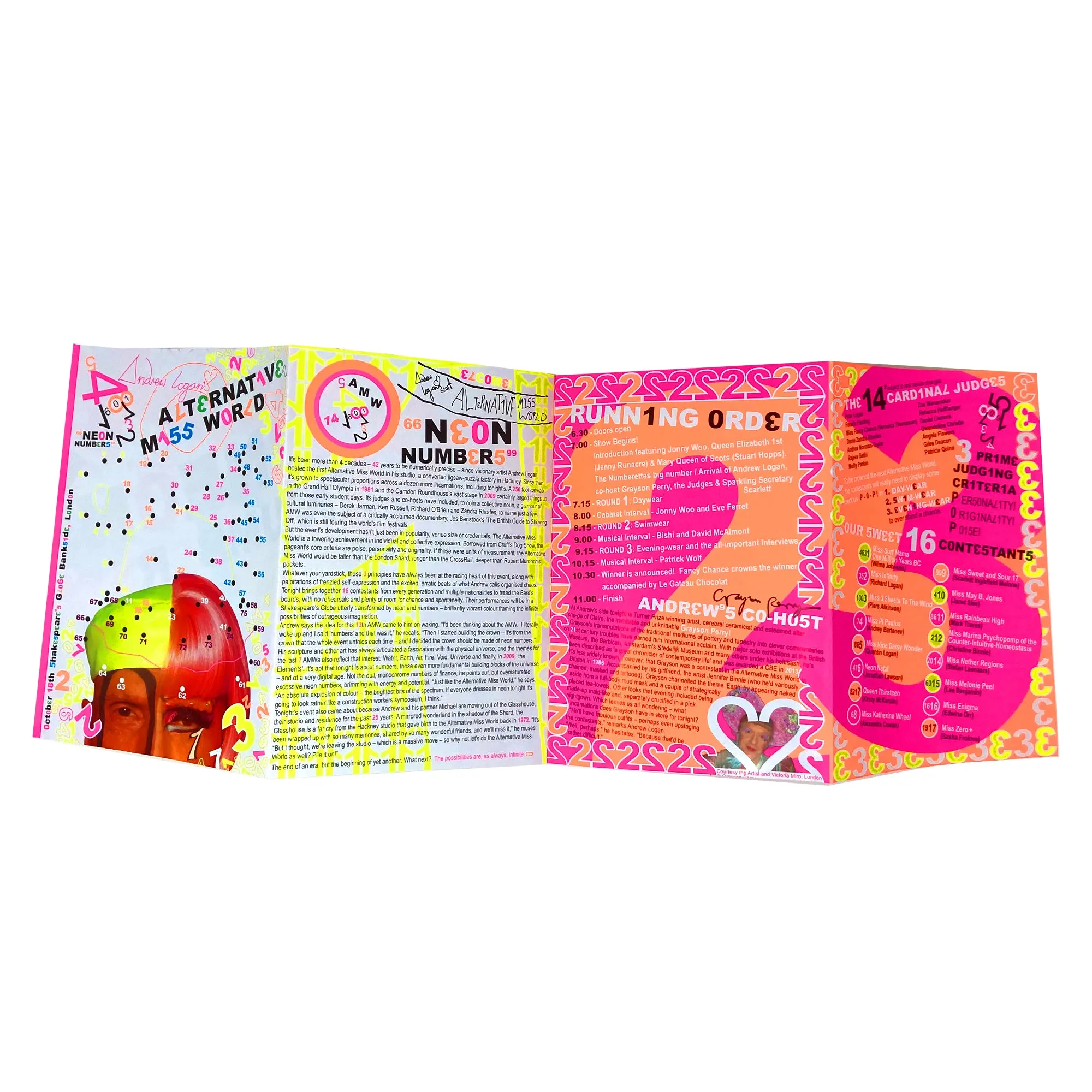 ALTERNATIVE MISS WORLD PAMPHLET - 2014 NEON NUMBERS