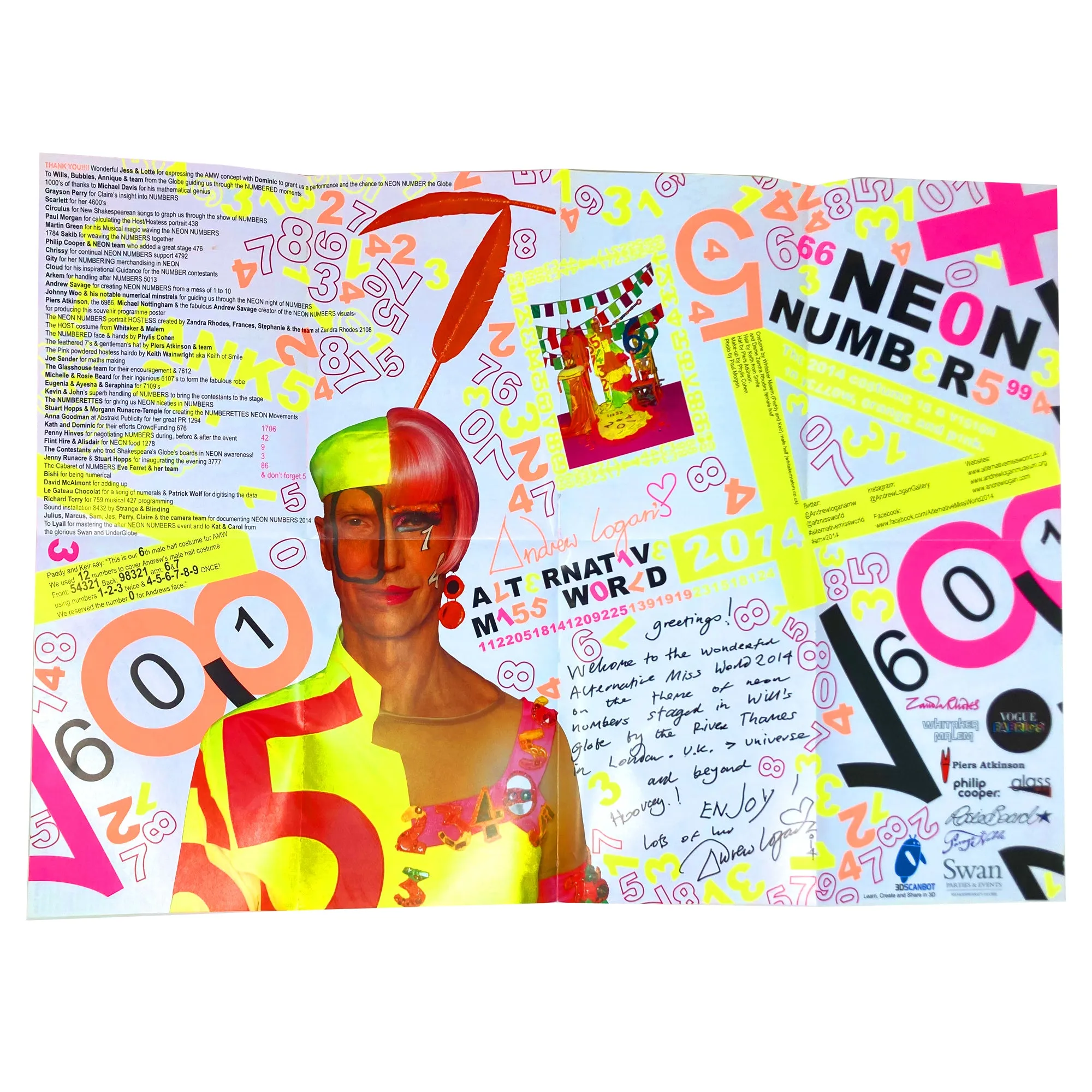 ALTERNATIVE MISS WORLD PAMPHLET - 2014 NEON NUMBERS