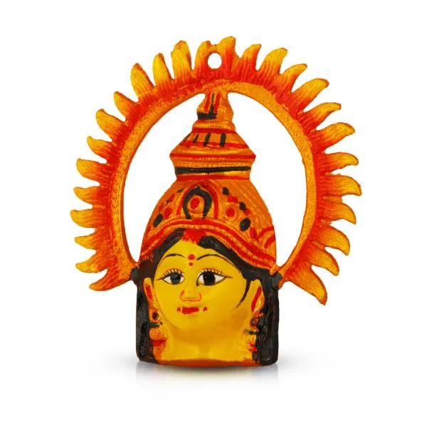 Ammavari Face with Ring - 7 Inches | Zinc Varalakshmi Amman Face/ Yellow Goddess Face for Deity Decor