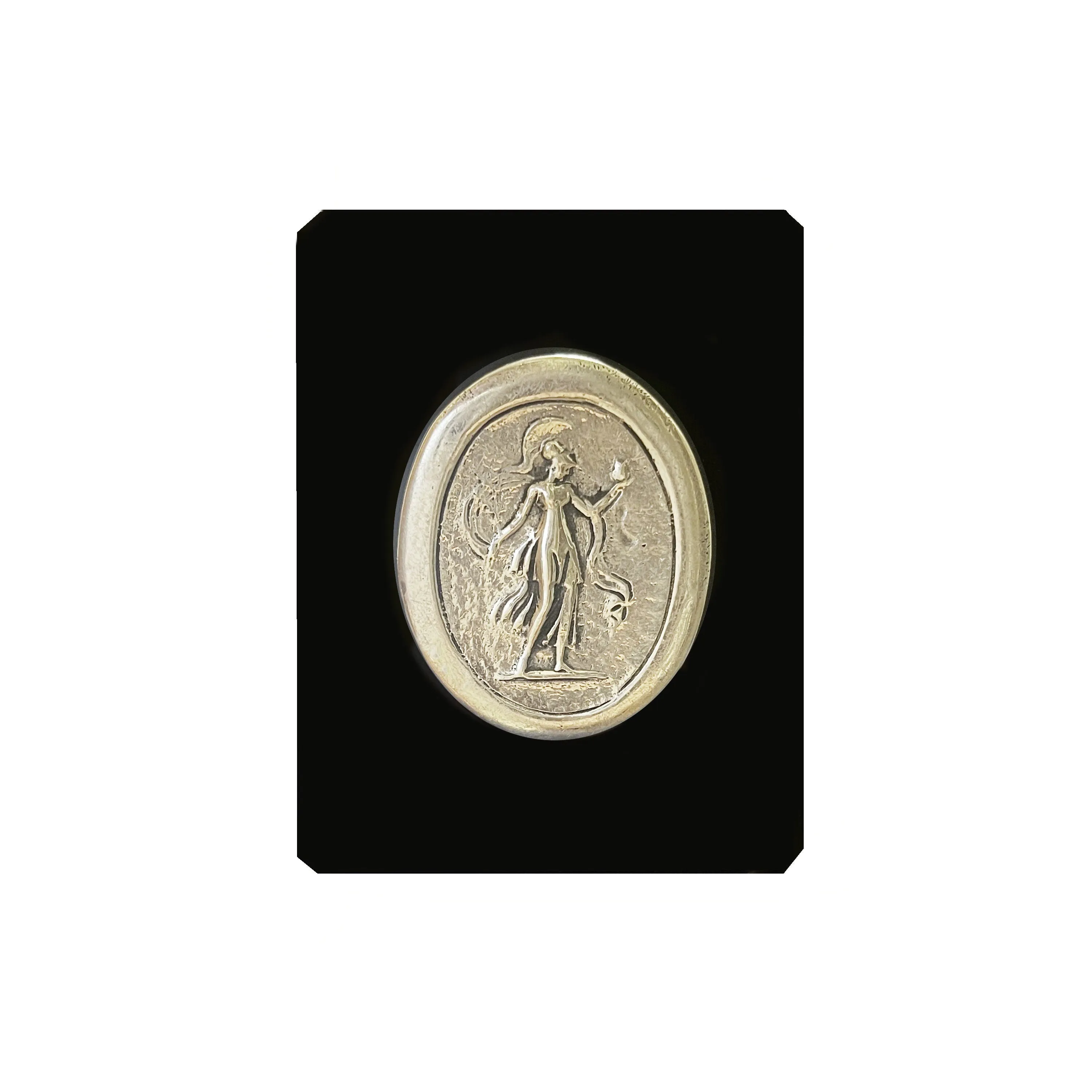 Athena sterling silver plaque, mounted on Green Alpi marble ( paperweight )