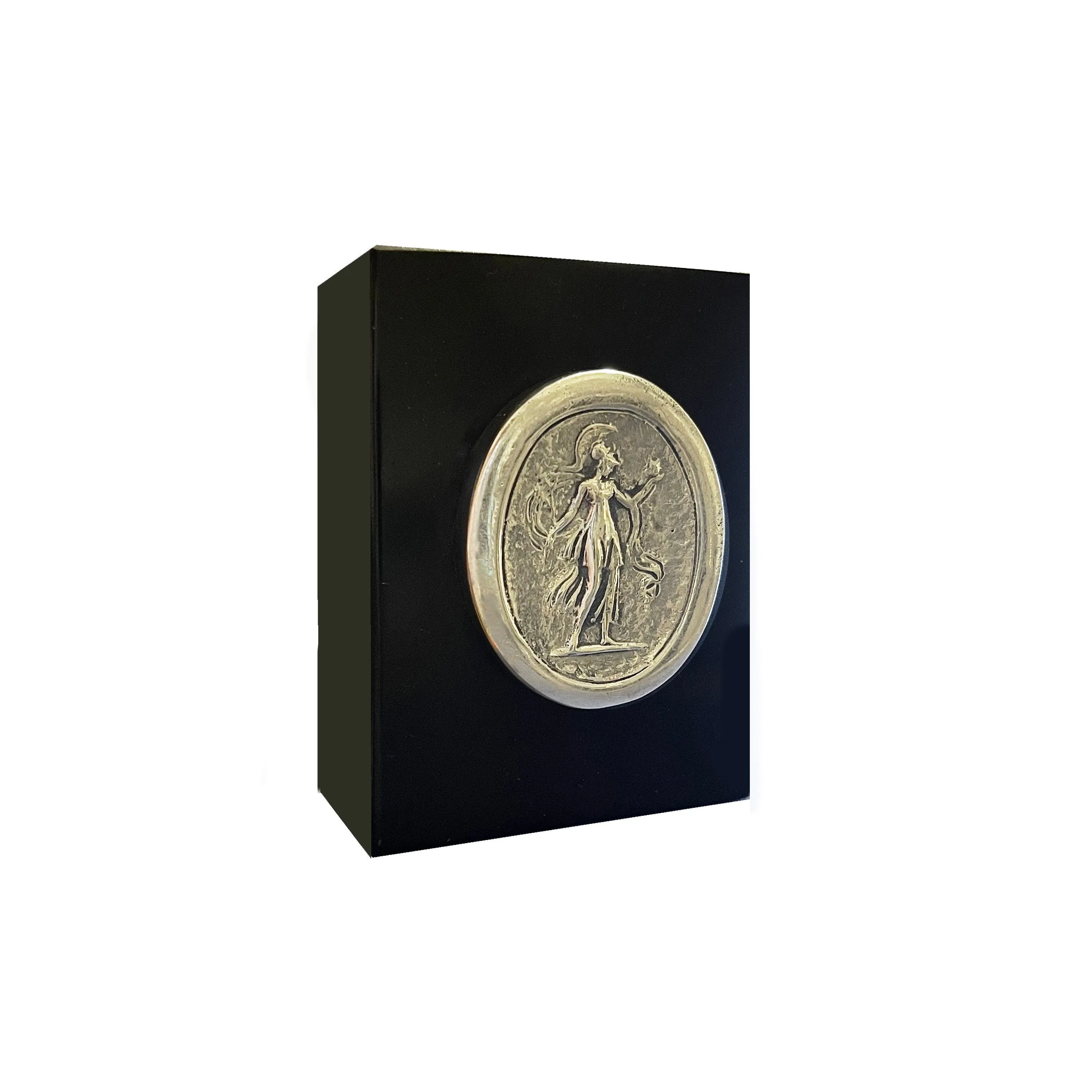 Athena sterling silver plaque, mounted on Green Alpi marble ( paperweight )