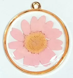 Baby Pink Spherical Floral Design Resin Pendants with Two Holes