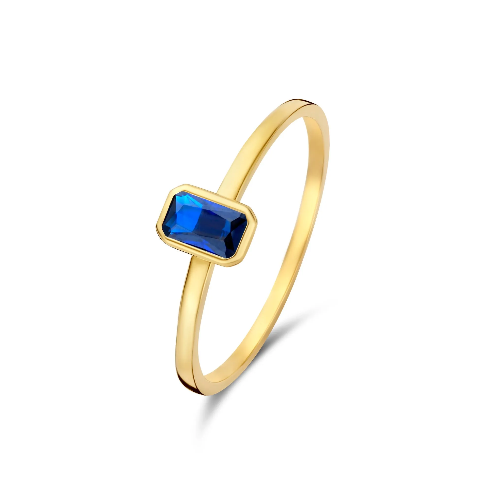 Baguette Nila 14 karat gold ring with blue zirconia