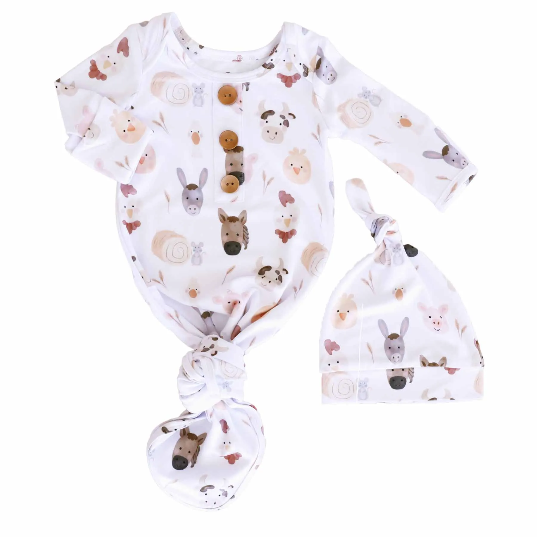 Barnyard Buddies Newborn Baby Knot Gown & Hat Set