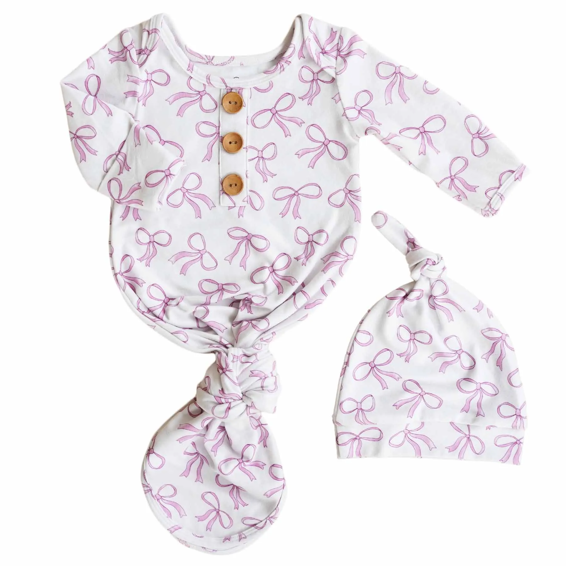 Blushing Bows Newborn Baby Knot Gown & Hat Set