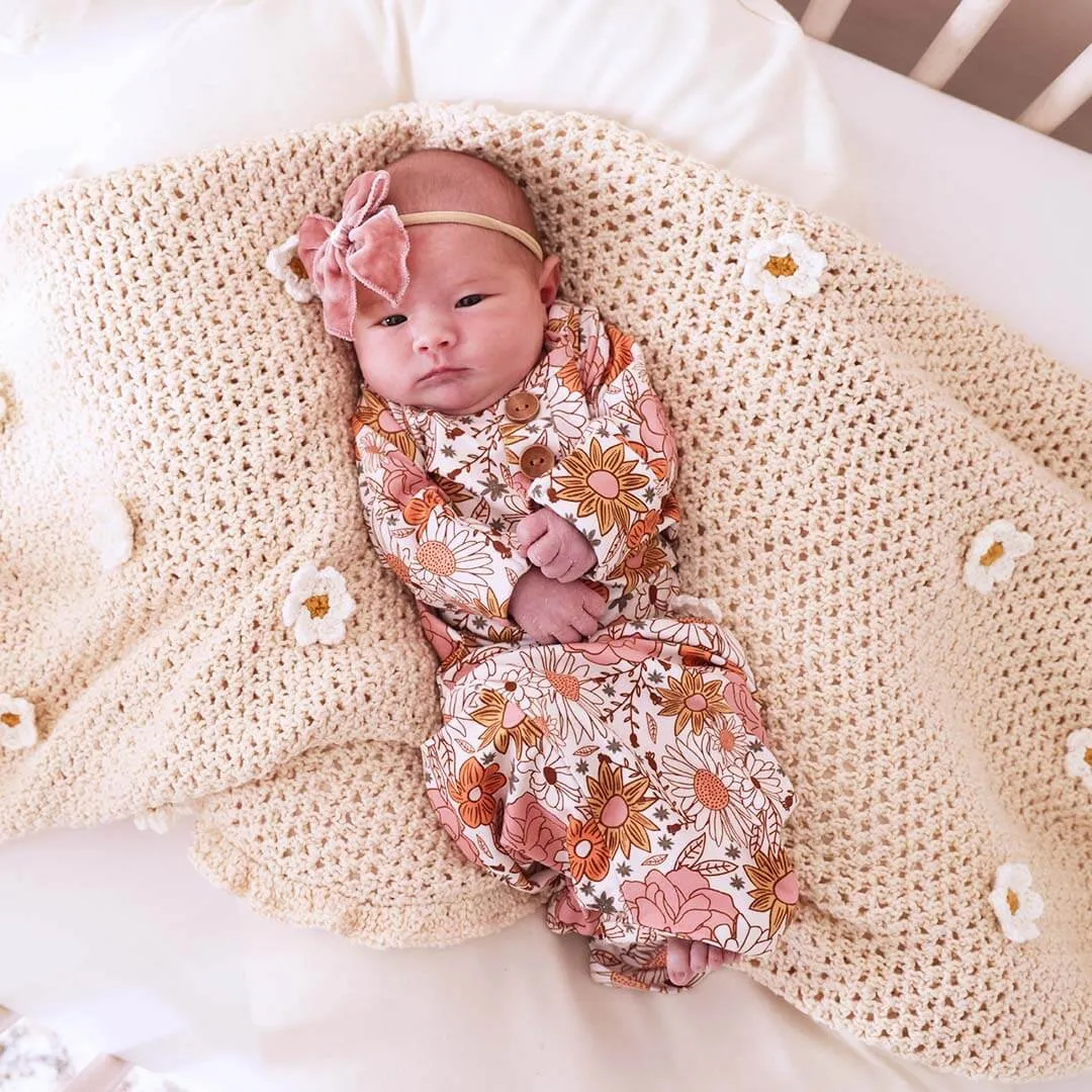 Boho Floral Newborn Baby Knot Gown & Hat Set