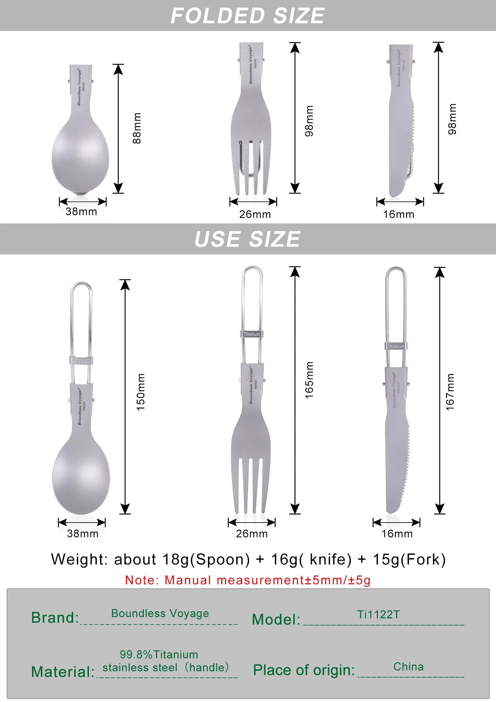 Boundless Voyage Titanium Cutlery Set spoon fork knife With Folding Handle For Outdoor Camping Home Lightweight