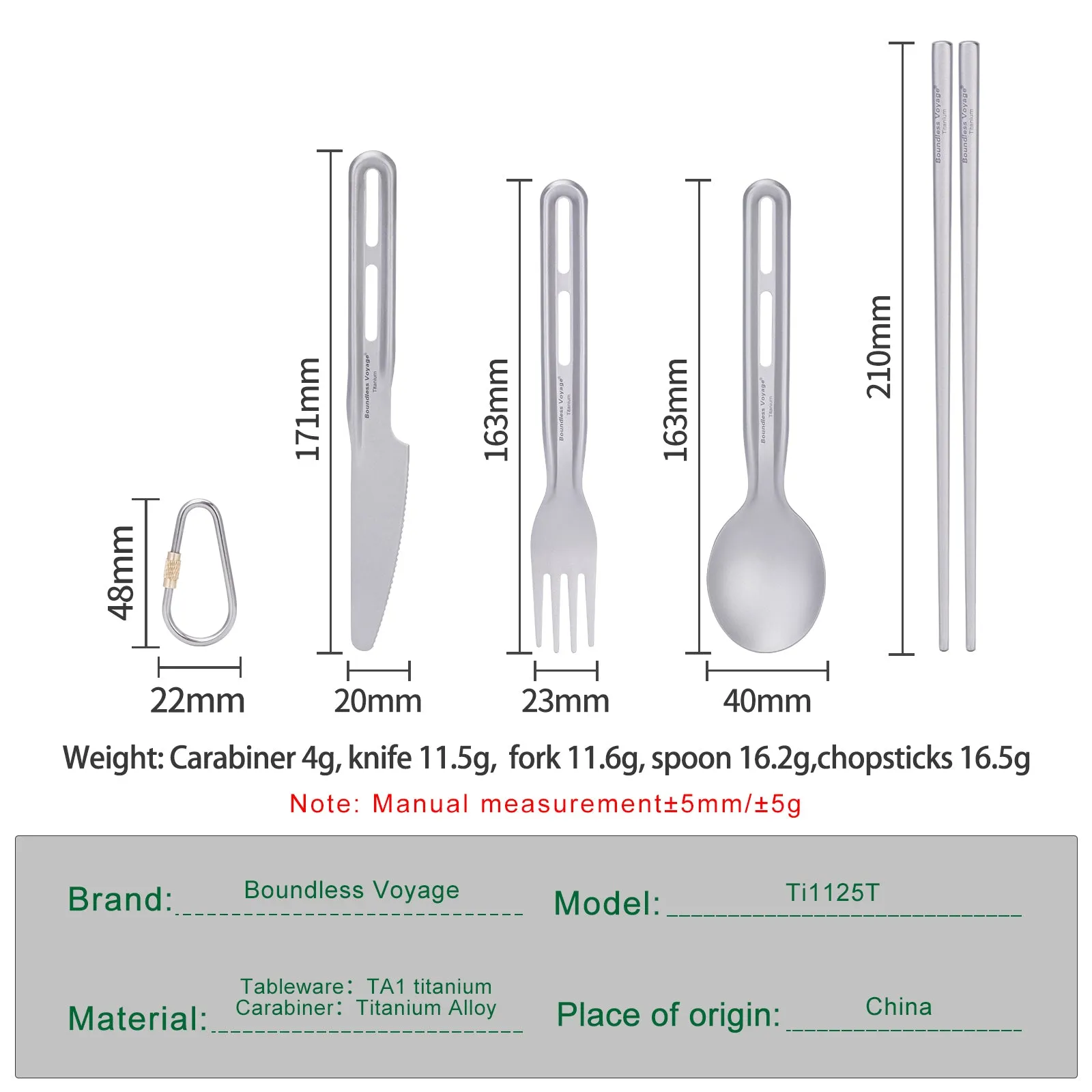 Boundless Voyage Titanium Knife Spoon Fork Chopsticks Set Outdoor Camping Ultralight Cutlery for Soup Meal Portable Tableware