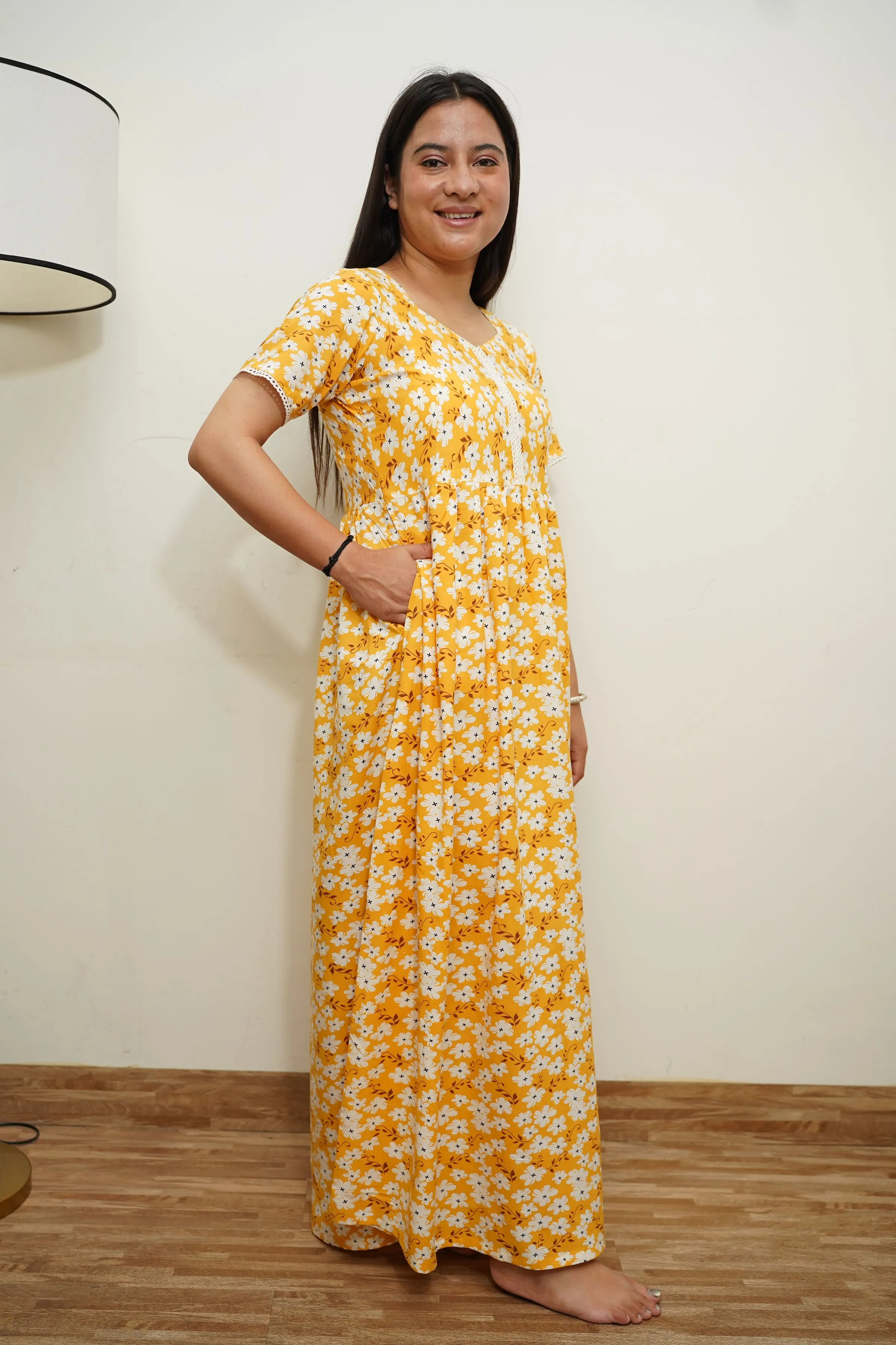 Butter Yellow Floral Night Gown