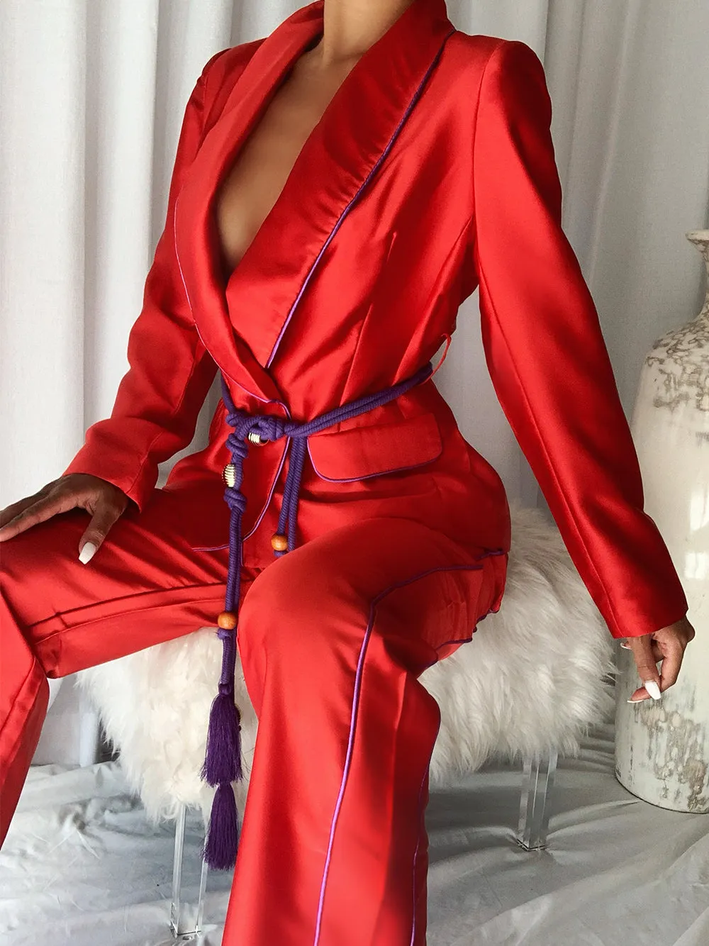 CANAL Satin Blazer & Pants Matching Set