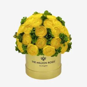 Classic Mirror Gold Box | Yellow Persian Buttercups & Green Hydrangeas