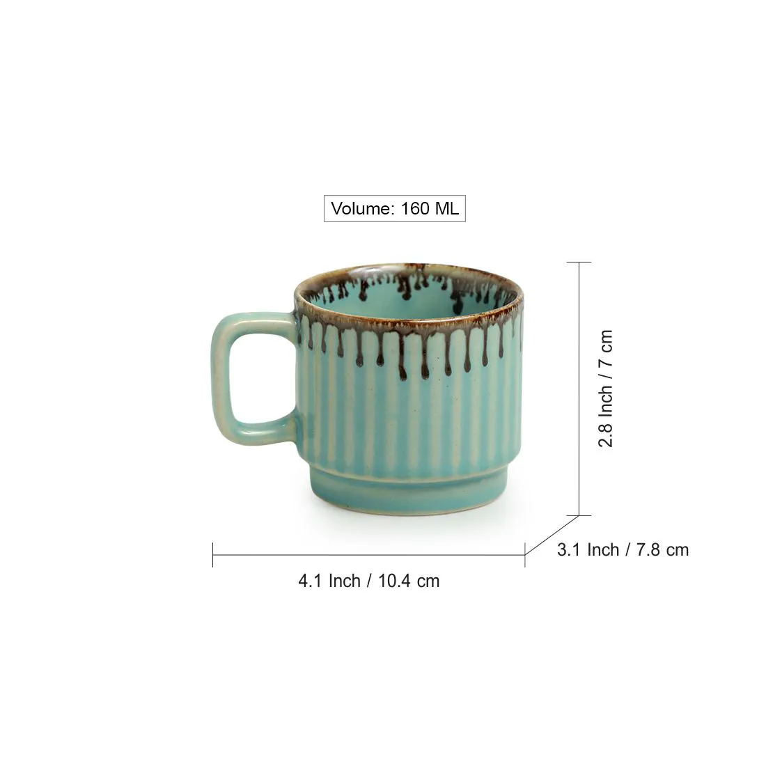 'Coral Reef' Tea Cups In Ceramic (Set Of 6, Hand Glazed Studio Pottery, Teal Green)