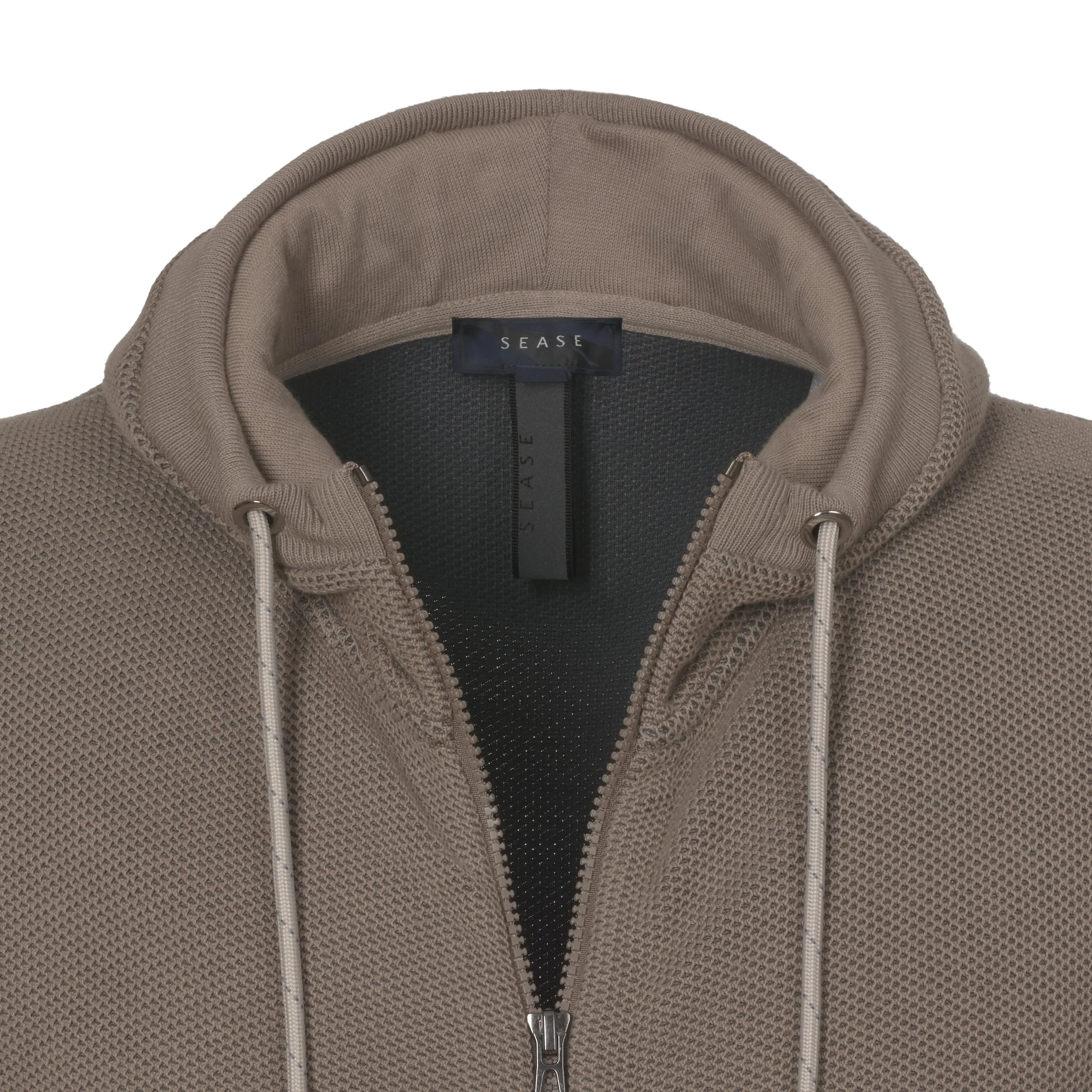 Cotton-Blend Drawstring Hoodie in Sand with a Zipper