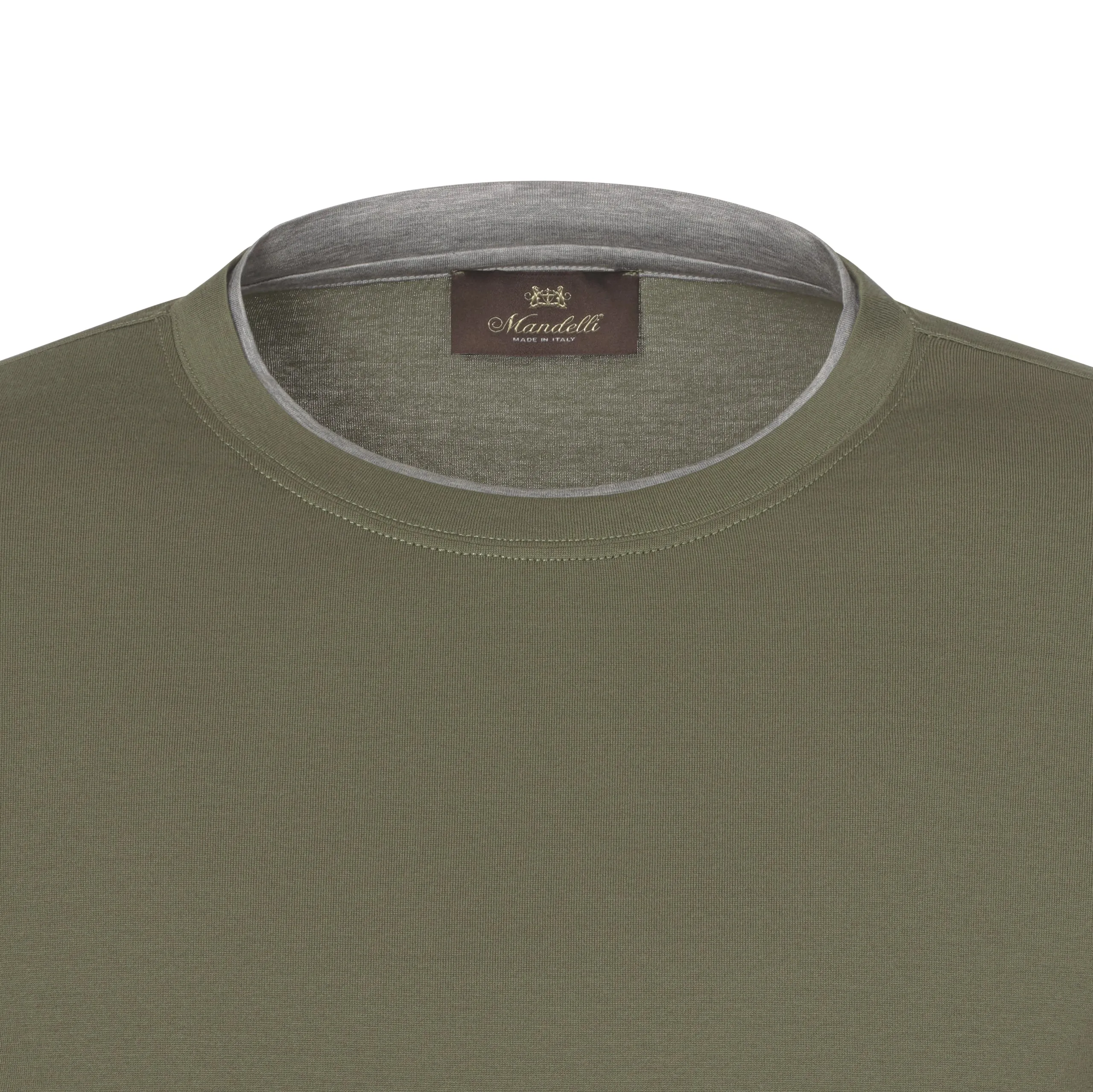 Cotton T-Shirt in Green with a Grey Stripe