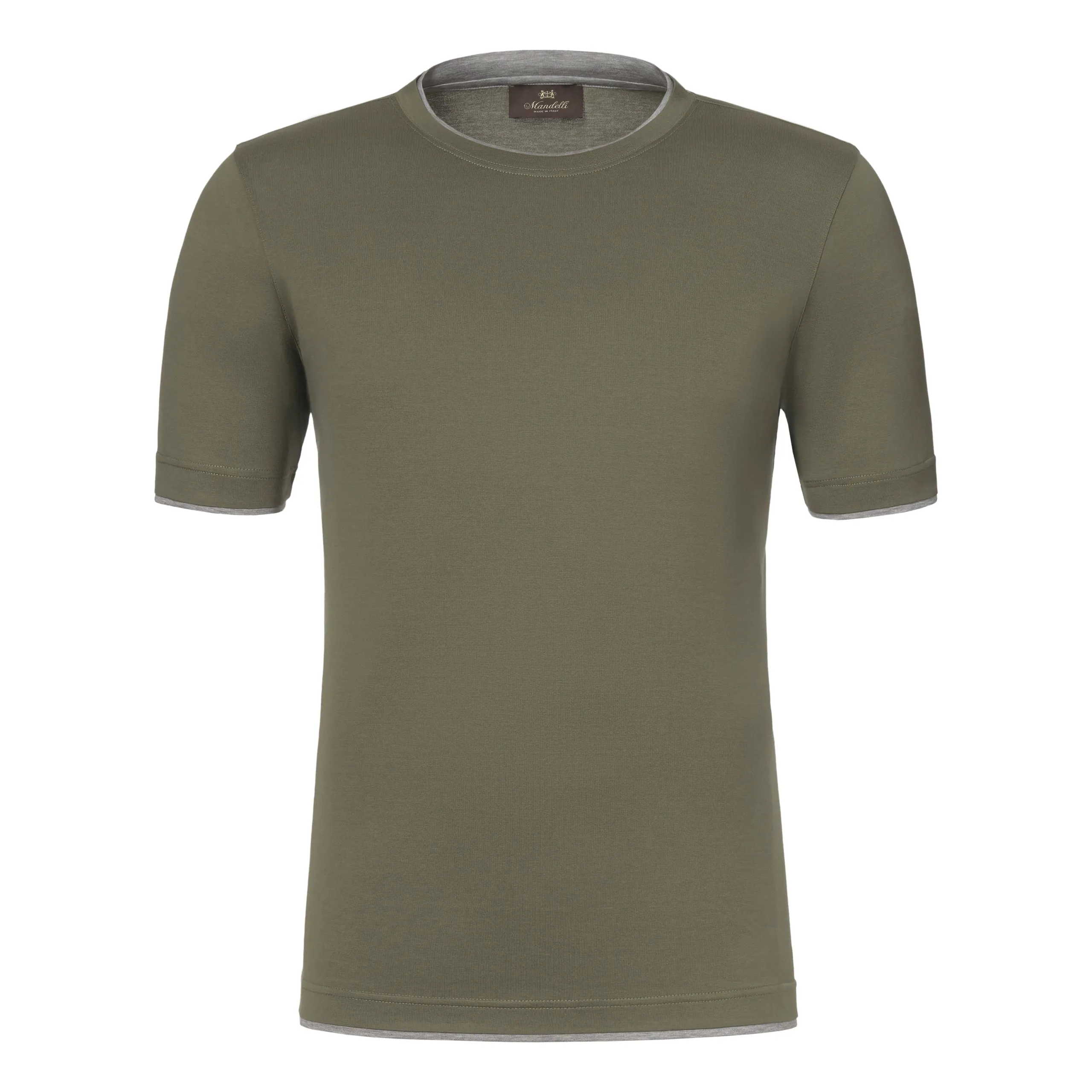 Cotton T-Shirt in Green with a Grey Stripe