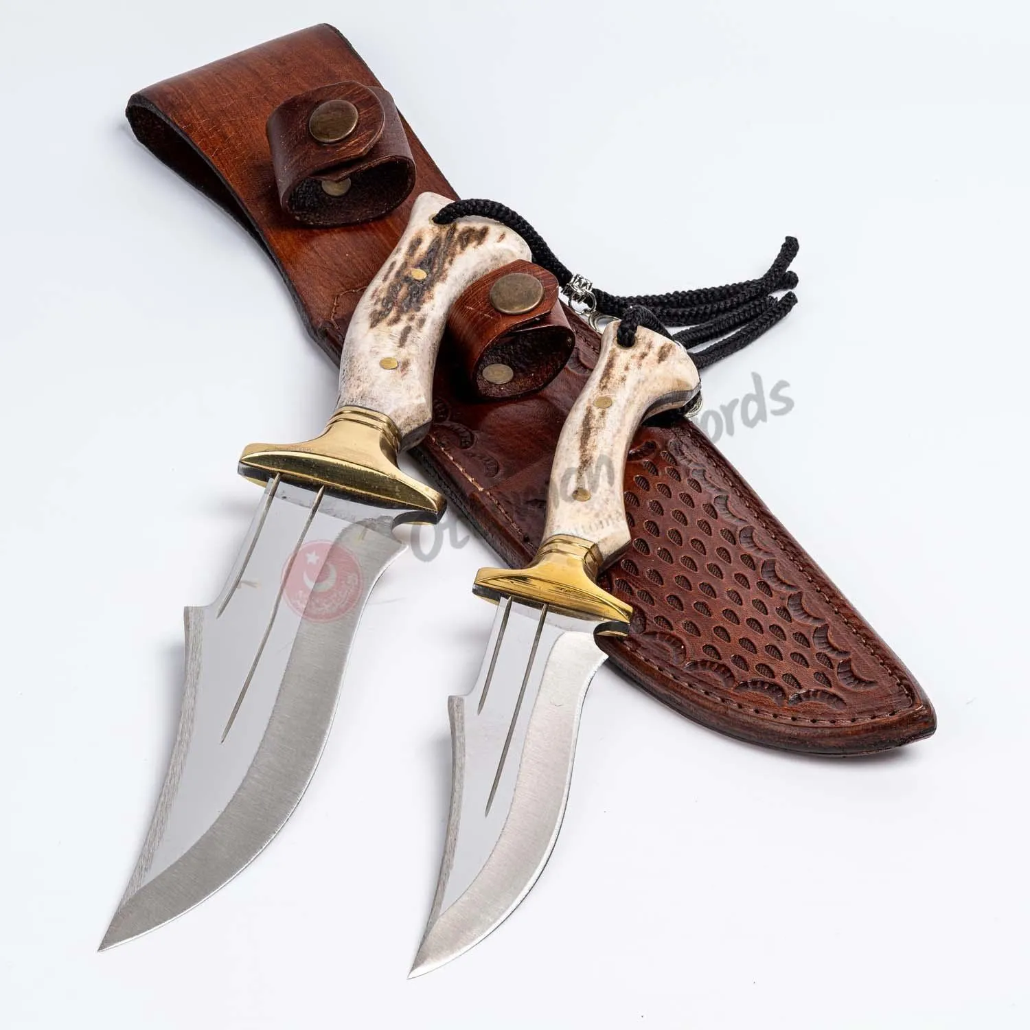 Deer Horn Antler Stag Handle Hunting Knife Set