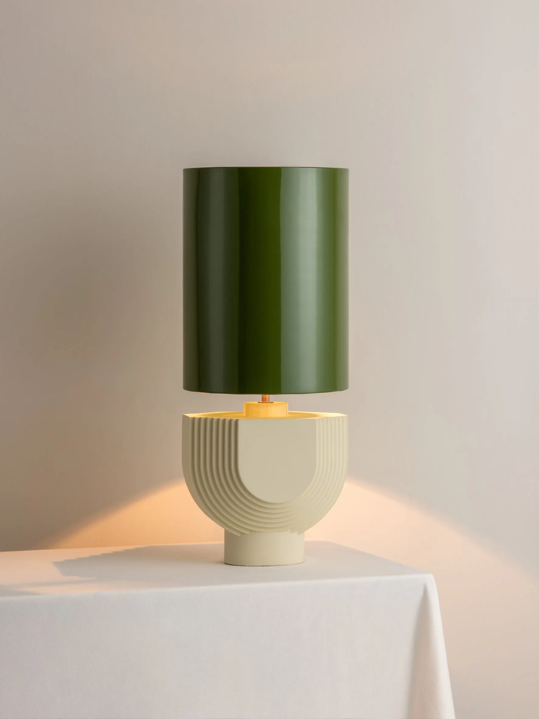 Editions concrete lamp with   green lacquer shade