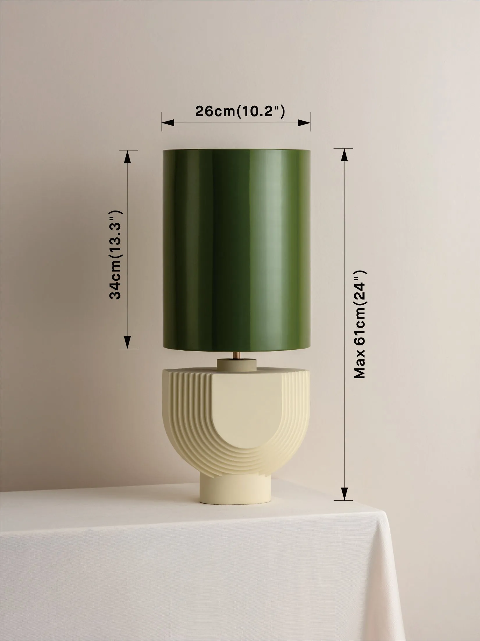 Editions concrete lamp with   green lacquer shade