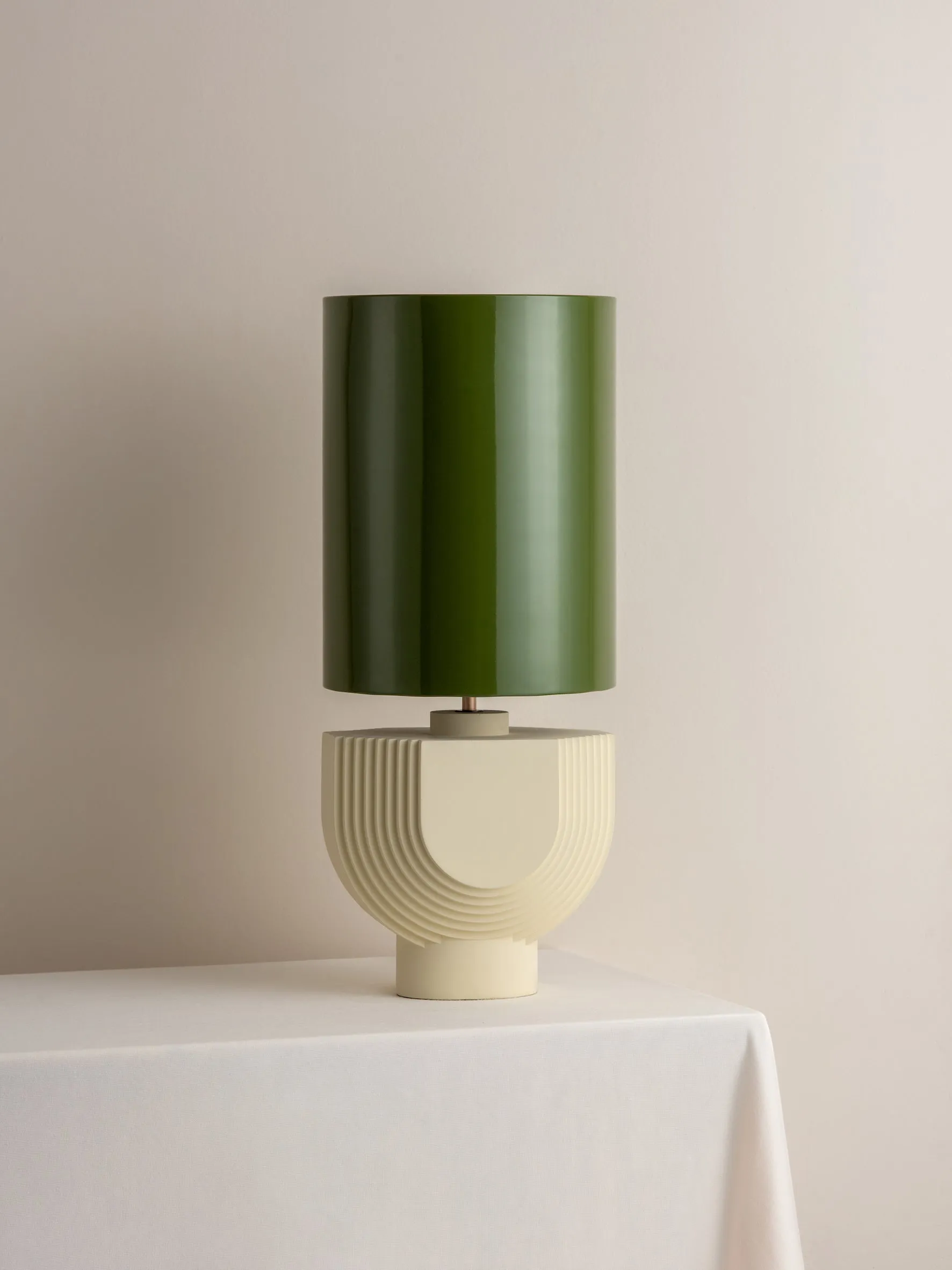 Editions concrete lamp with   green lacquer shade