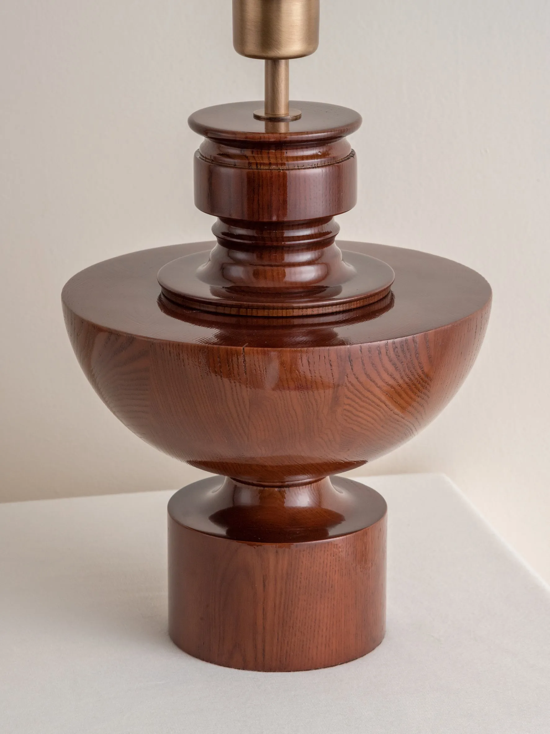 Editions spun wood lamp with   bronze shade