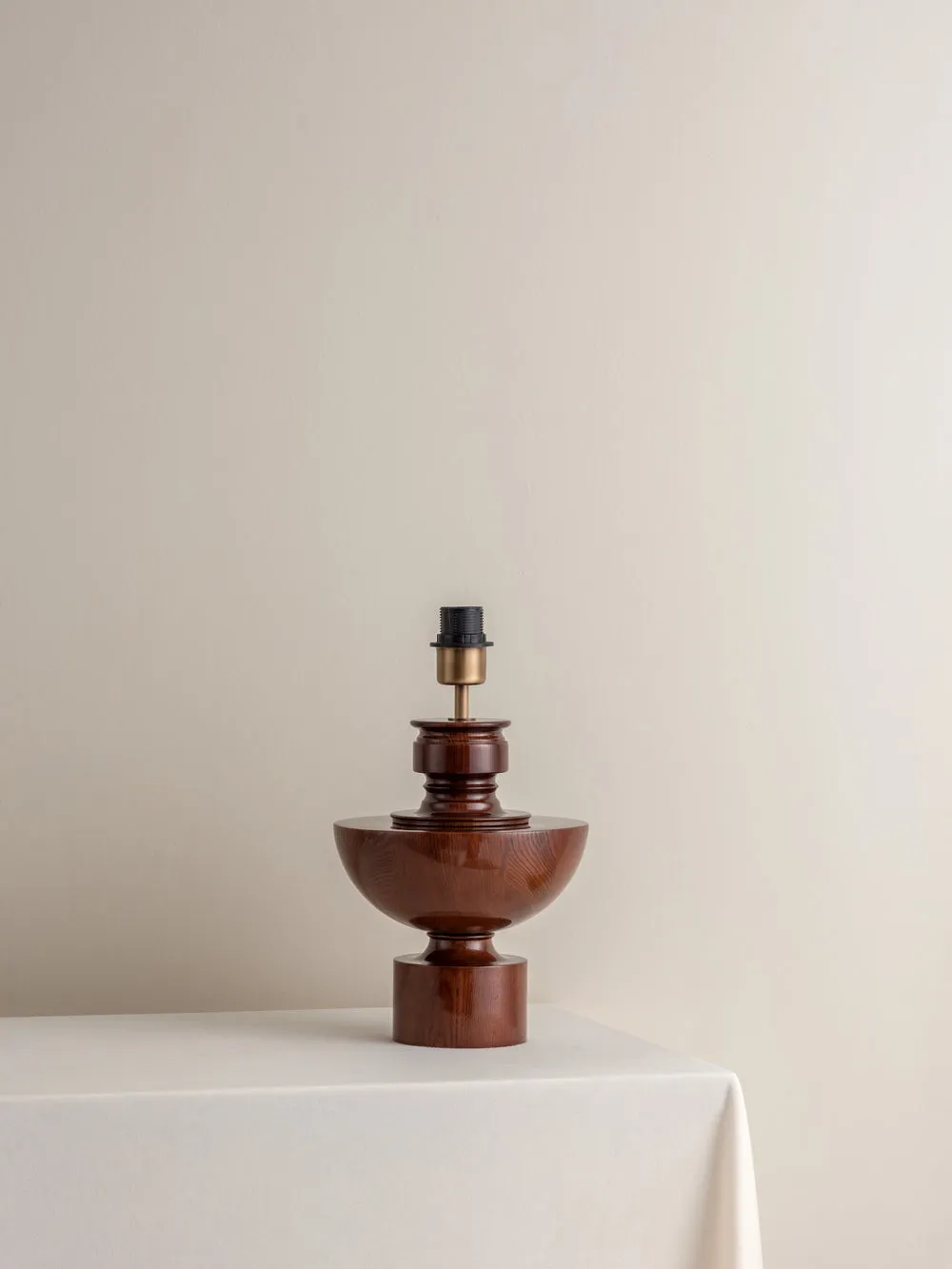 Editions spun wood lamp with   bronze shade