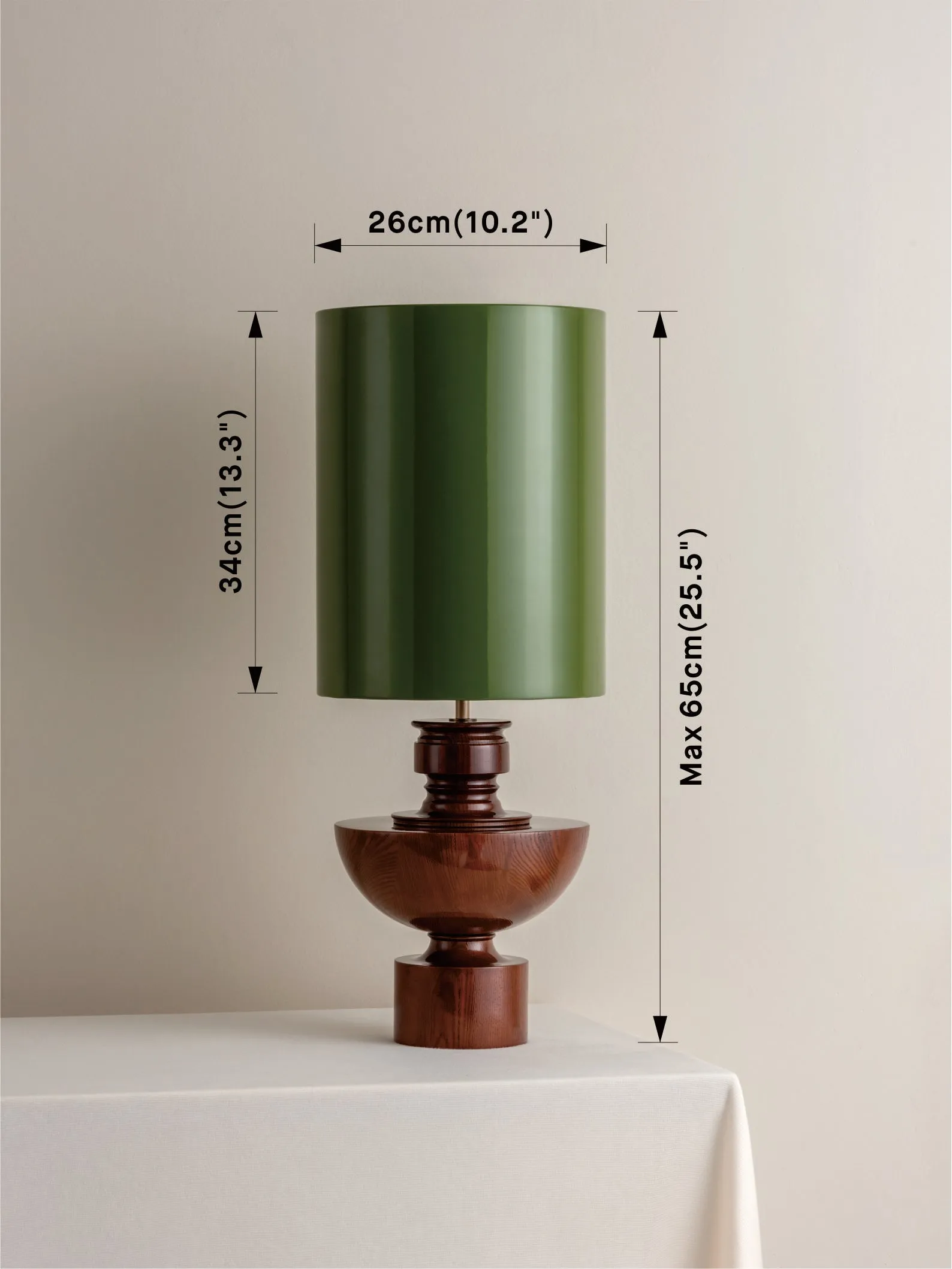 Editions spun wood lamp with   green lacquer shade