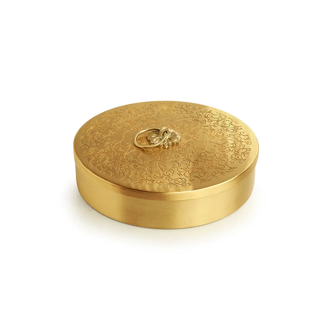 'Floral-Etched' Handcrafted Chapati Box In Brass