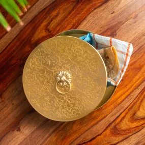 'Floral-Etched' Handcrafted Chapati Box In Brass