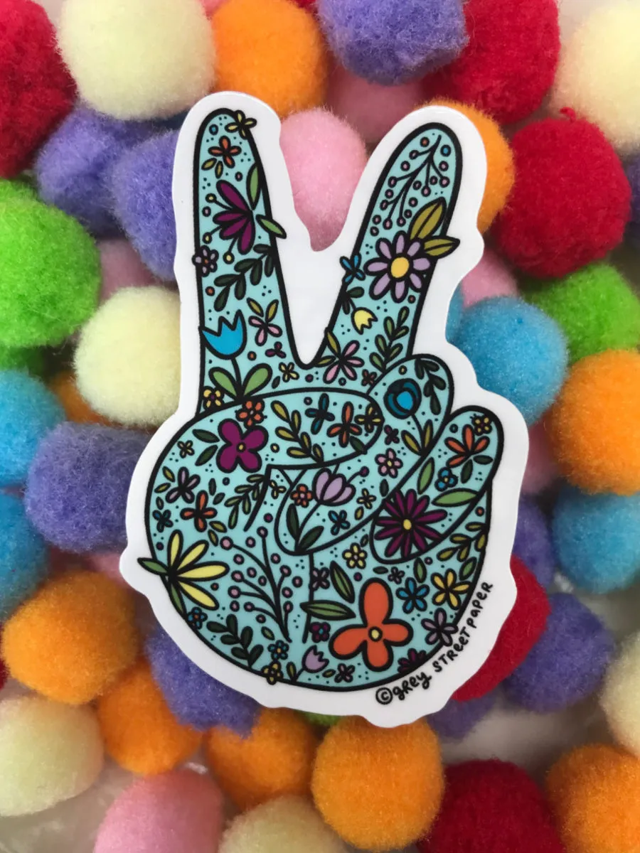 Floral Peace Sign Hand Sticker