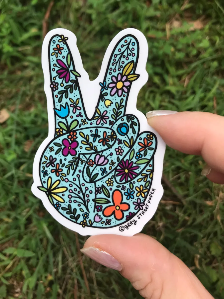 Floral Peace Sign Hand Sticker