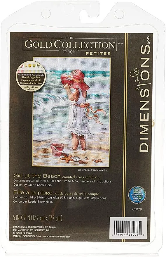 GIRL AT THE BEACH, Counted Cross Stitch Kit, 18 count white Aida, DIMENSIONS, Gold Collection (65078)