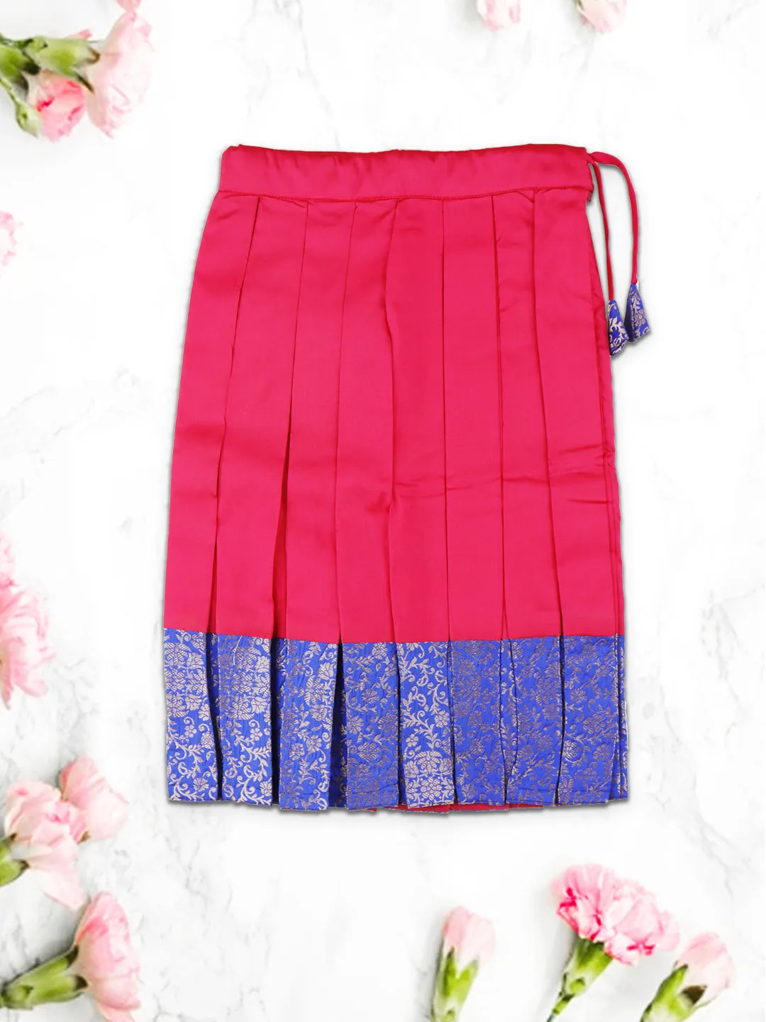 Girls Elegant Pattu Pavadai set Cherry with Royal Blue - GPS07