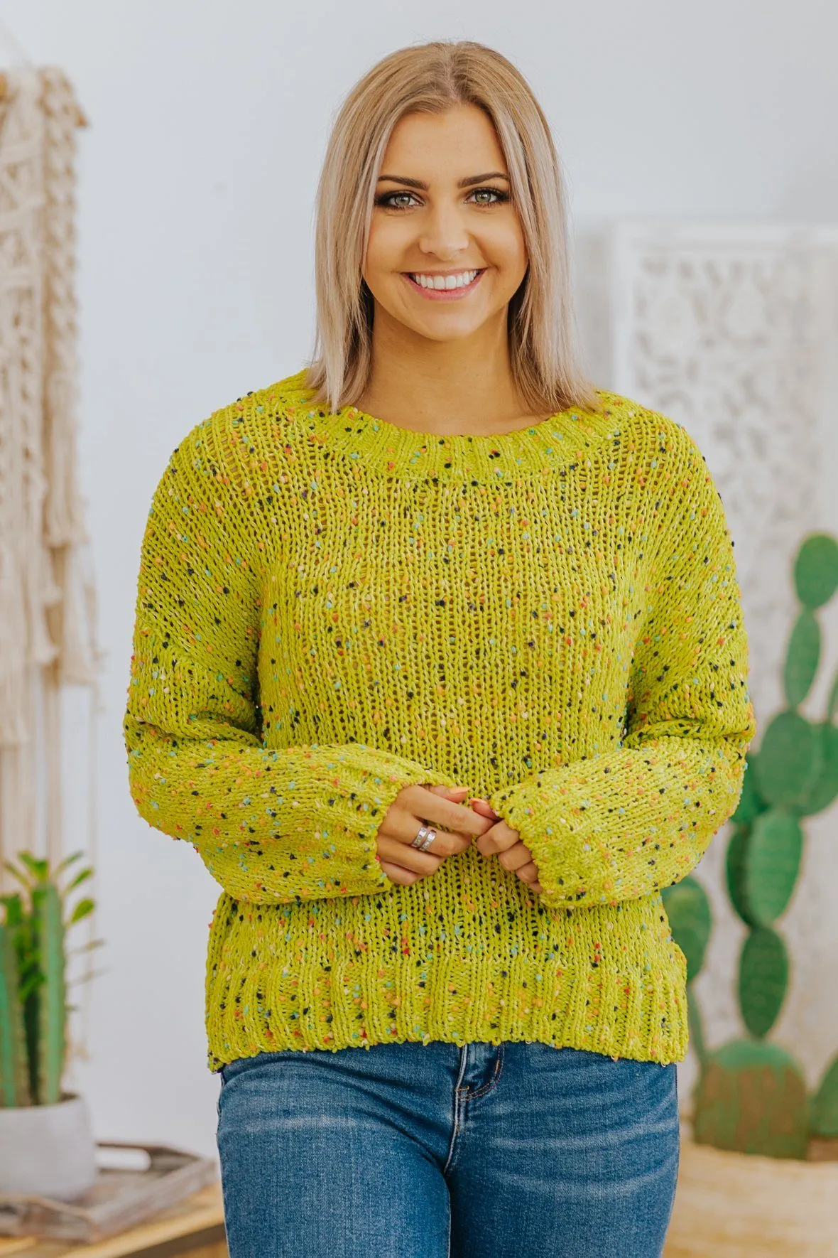 Happiness Can Be Found Long Sleeve Top in Lime Green