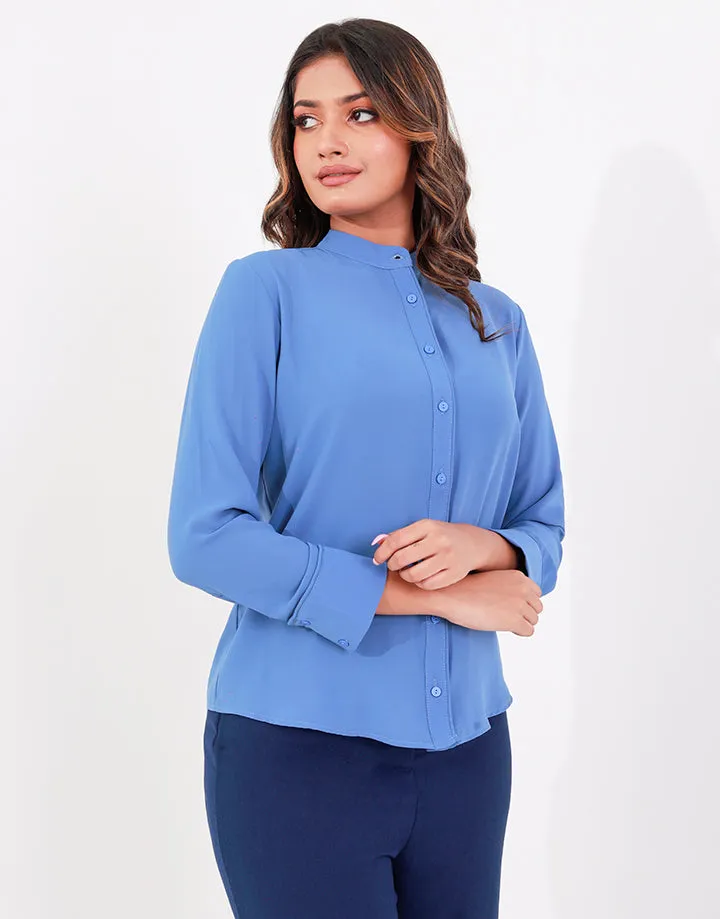 High Neck Georgette Blouse with Long Sleeves