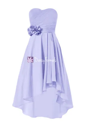 Light Iris Chiffon Party Dress Floral Lavender High Low Bridesmaids Dress Prom Dress (BM2436)