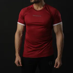 Maroon Performance Tee With White Ribs